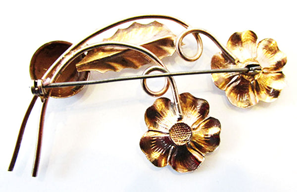 Vintage 1940s Jewelry Unique Mid-Century Diamante Floral Spray Pin - Back