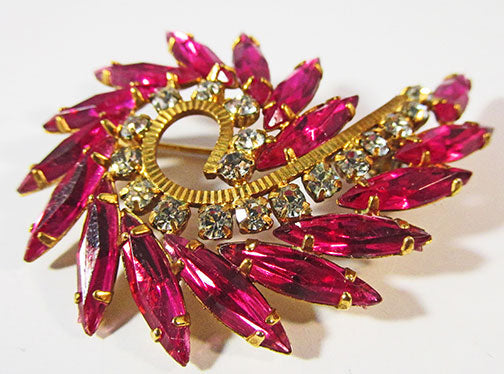 Vintage Mid Century 1950s Flawless Fuchsia Rhinestone Pin