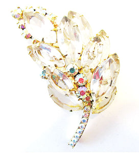 Vintage 1950s Jewelry Striking Mid-Century Diamante Leaf Pin - Front