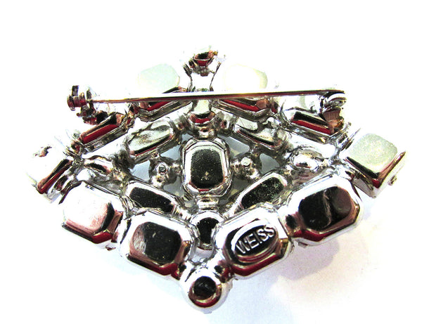 1950s Weiss Vintage Designer Jewelry Mint Two-Tier Rhinestone Pin - Back