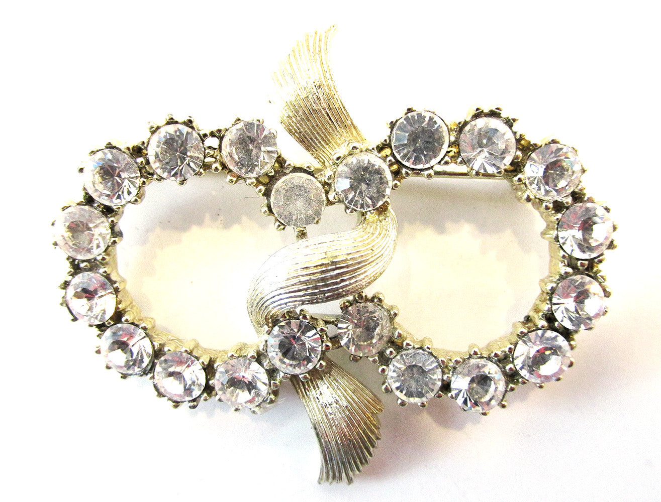 Vintage Jewelry 1950s Mid-Century Rhinestone Circle Pin - Front