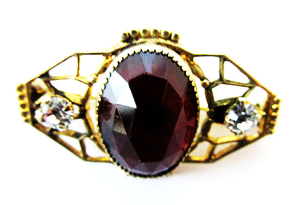 Vintage 1920s Jewelry Dainty Art Deco Diamante and Brass Pin - Front