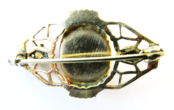 Vintage 1920s Jewelry Dainty Art Deco Diamante and Brass Pin - Back