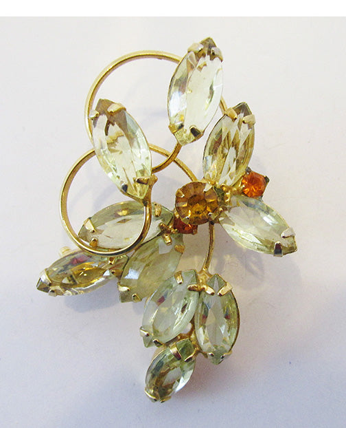 Vintage 1950s Delightful Citrine and Topaz Floral Bouquet Pin