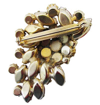 Vintage 1950s Ruby-Red and AB Rhinestone Gold-Toned Floral Pin - Back - Thumbnail