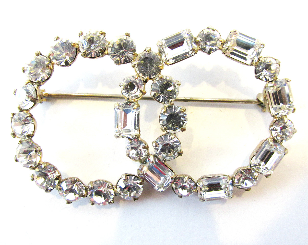 Signed Vintage Coro 1950s Mid-Century Diamante Double Circle Pin - Front