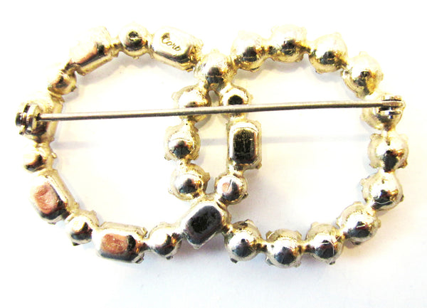 Signed Vintage Coro 1950s Mid-Century Diamante Double Circle Pin  - Back