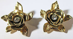 Coro Vintage Distinctive Mid Century 1950s Rhinestone Rose Earrings
