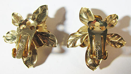 Coro Vintage Distinctive Mid Century 1950s Rhinestone Rose Earrings