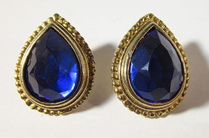Vintage 1960s Retro Striking Sapphire Blue Teardrop Button Earrings