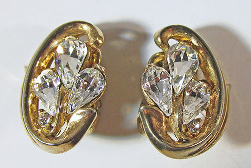 Crown Trifari Vintage 1950s Elegant Floral Button Earrings