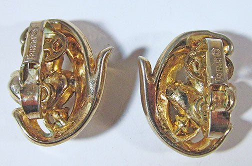 Crown Trifari Vintage 1950s Elegant Floral Button Earrings