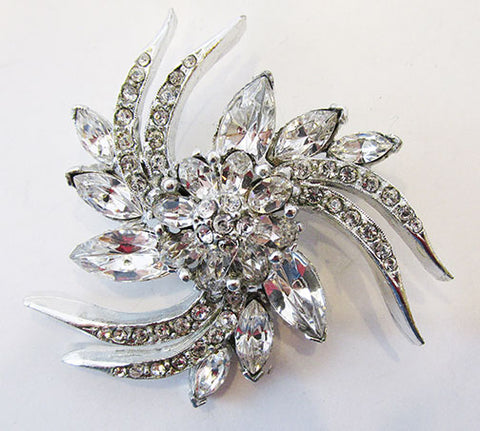 Pell Vintage 1950s Exquisite Rhinestone Floral Swirl Pin