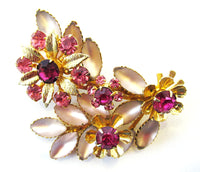 Jewelry Vintage 1950s Judy Lee Signed Rhinestone Floral Pin - Front - Thumbnail