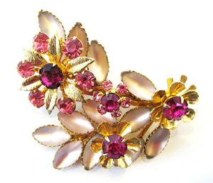 Jewelry Vintage 1950s Judy Lee Signed Rhinestone Floral Pin - Front