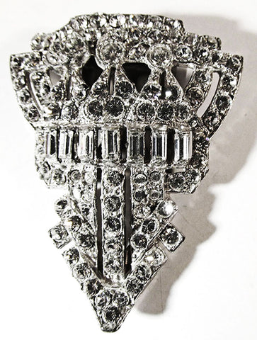 Vintage 1930s Stunning Art Deco Sparkling Clear Diamante Dress Clip - Front