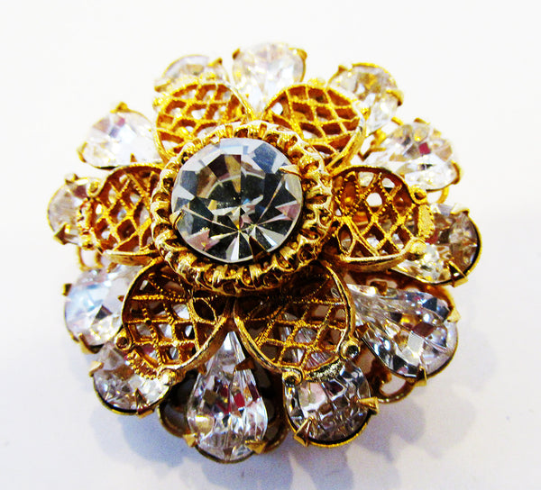 Exquisite Mid-Century Three-Dimensional Sparkling Diamante Floral Pin - Front