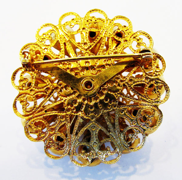 Exquisite Mid-Century Three-Dimensional Sparkling Diamante Floral Pin - Back