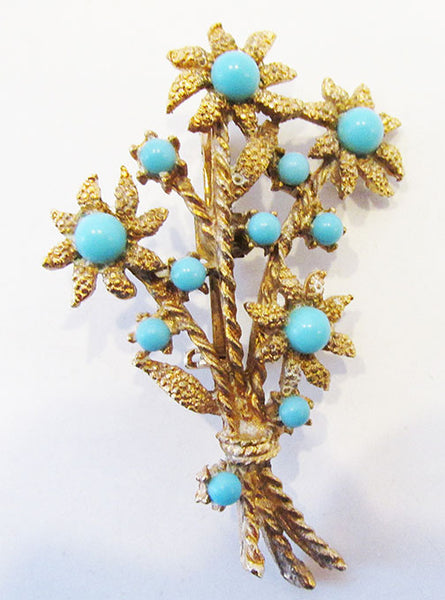 Vintage Mid Century 1950s Lovely Turquoise Floral Bouquet Pin