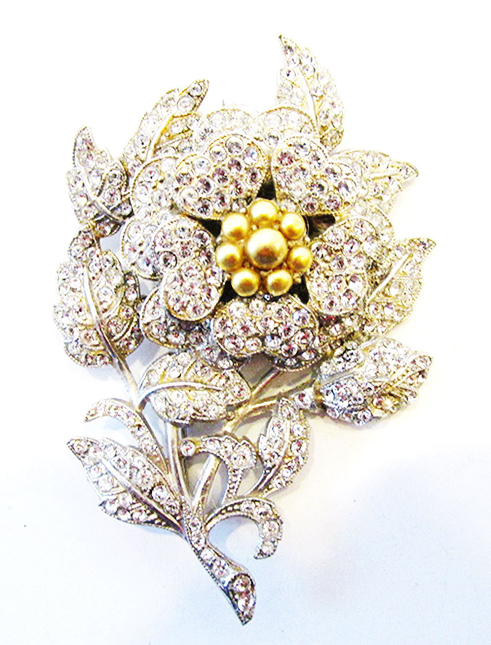 Vintage 1930s Magnificent Rare Three-Dimensional Diamante Floral Pin - Front