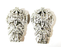 1930s Vintage Stunning Pair of Art Deco Diamante Dress Clips - Front - Thumbnail