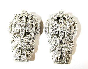 1930s Vintage Stunning Pair of Art Deco Diamante Dress Clips - Front
