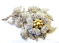 Vintage 1930s Magnificent Rare Three-Dimensional Diamante Floral Pin - Front - Thumbnail