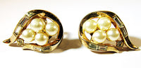 Crown Trifari Vintage Jewelry 1950s Diamante and Pearl Earrings - Front - Thumbnail