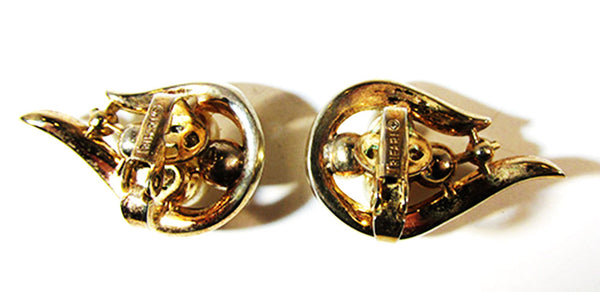 Crown Trifari Vintage Jewelry 1950s Diamante and Pearl Earrings - Back