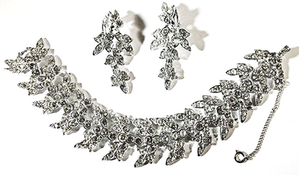 Sarah Coventry Vintage 1950s Clear Rhinestone Bracelet and Earrings - Front