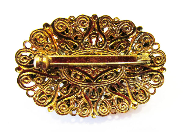 Vintage Jewelry - Dramatic 1950s Mid-Century Diamante and Pearl Pin - Back
