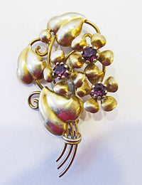 Vintage 1940s Outstanding Amethyst Sterling Floral Bouquet Pin - Thumbnail