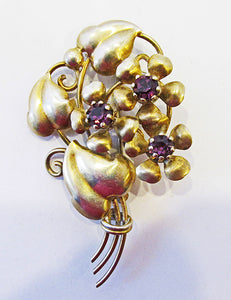 Vintage 1940s Outstanding Amethyst Sterling Floral Bouquet Pin