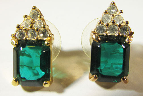 Roman Vintage Glamorous Retro Emerald and Clear Geometric Earrings