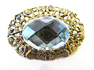 Jewelry Vintage 1950s Mid-Century Gold Oval Rhinestone Pin - Front