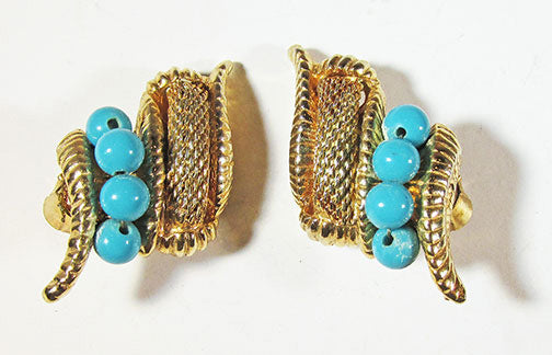 Vintage 1970s Contemporary Style Turquoise and Mesh Earrings - Front