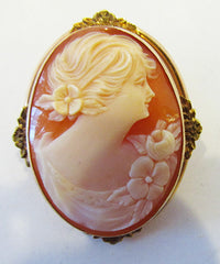Vintage Elegant Timeless 1920s 10Kt Shell Cameo Pin - Thumbnail