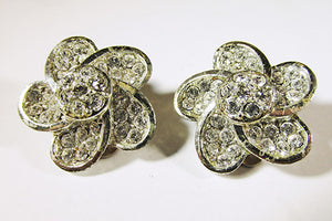 Vintage Kramer 1950s Clear Rhinestone Floral Earrings