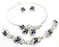 Crown Trifari 1950s Vintage Alfred Philippe Diamante Floral Set - Front - Thumbnail