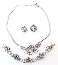 Crown Trifari 1950s Vintage Alfred Philippe Diamante Floral Set - Back - Thumbnail