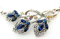 Crown Trifari 1950s Vintage Alfred Philippe Diamante Floral Set - Close Up - Thumbnail