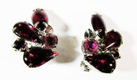 Vintage 1950s Jewelry Sparkling Mid-Century Purple Diamante Earrings - Front - Thumbnail