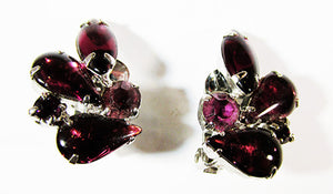 Vintage 1950s Jewelry Sparkling Mid-Century Purple Diamante Earrings - Front
