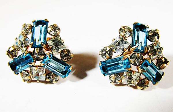 Vintage M&S Designer Jewelry Mid-Century Gold Filled Diamante Earrings - Front