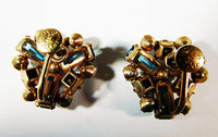 Vintage M&S Designer Jewelry Mid-Century Gold Filled Diamante Earrings - Back - Thumbnail