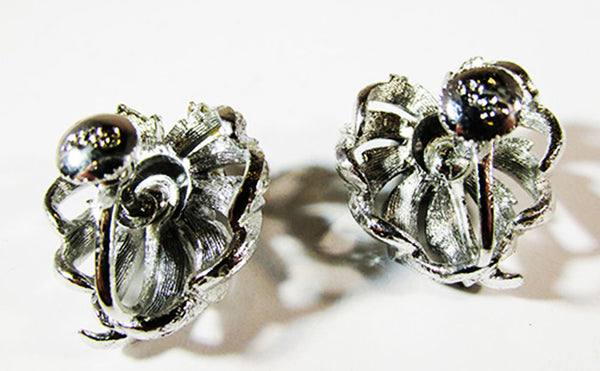 Coro 1950s Vintage Mid-Century Sapphire Diamante Floral Earrings - Back