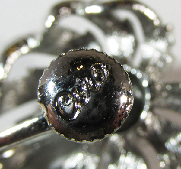 Coro 1950s Vintage Mid-Century Sapphire Diamante Floral Earrings - Signature
