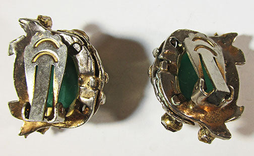 Vintage 1940s Distinctive Art Nouveau Style Jade Earrings