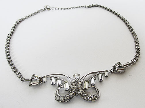 Vintage Sterling Silver Mid Century Geometric Rhinestone Necklace