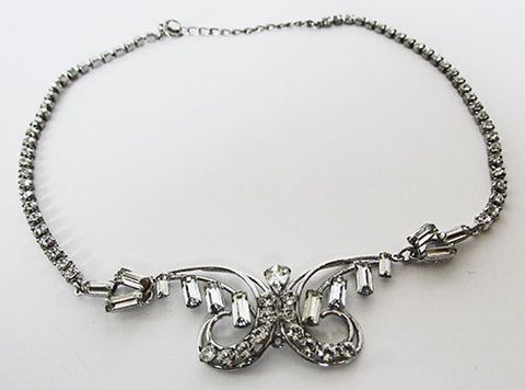 Vintage Sterling Silver Mid Century Geometric Rhinestone Necklace